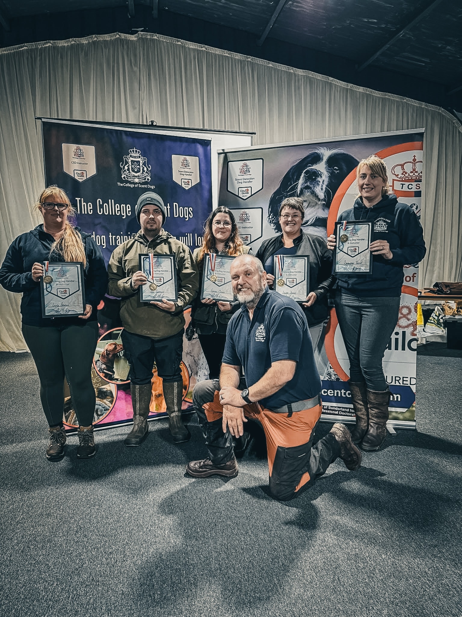 Dog-handling certificate recipients at The College of Scent Dogs